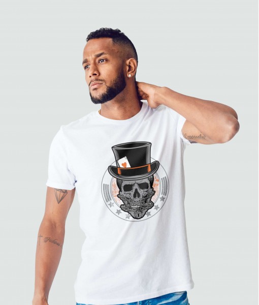 Мъжка тениска с щампа Готика Gambler skull with Victorian hat - TShirtArtShop.com